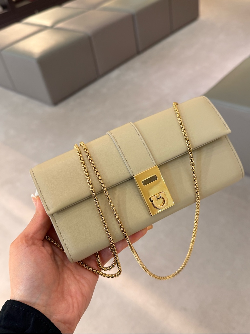 $995 Salvatore Ferragamo Hug Wallet Chain - Stone - Picture 9 of 12
